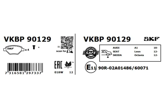 Bremsbelagsatz, Scheibenbremse SKF VKBP 90129 Bild Bremsbelagsatz, Scheibenbremse SKF VKBP 90129