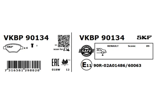 Bremsbelagsatz, Scheibenbremse SKF VKBP 90134 Bild Bremsbelagsatz, Scheibenbremse SKF VKBP 90134