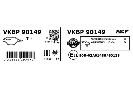 Bremsbelagsatz, Scheibenbremse SKF VKBP 90149 Bild Bremsbelagsatz, Scheibenbremse SKF VKBP 90149