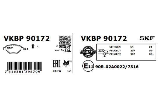 Bremsbelagsatz, Scheibenbremse SKF VKBP 90172 Bild Bremsbelagsatz, Scheibenbremse SKF VKBP 90172