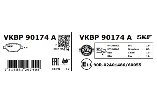 Bremsbelagsatz, Scheibenbremse SKF VKBP 90174 A Bild Bremsbelagsatz, Scheibenbremse SKF VKBP 90174 A