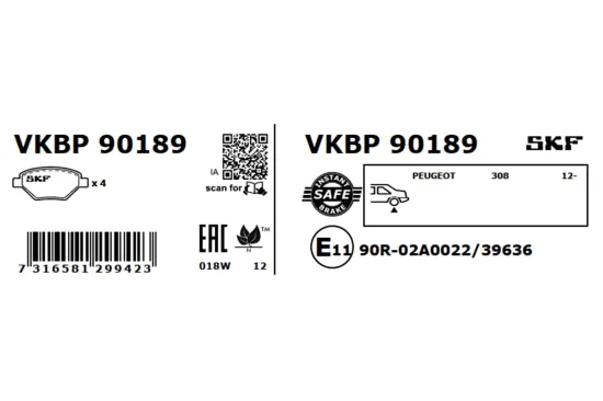 Bremsbelagsatz, Scheibenbremse SKF VKBP 90189 Bild Bremsbelagsatz, Scheibenbremse SKF VKBP 90189