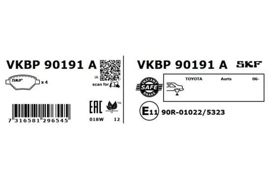 Bremsbelagsatz, Scheibenbremse Hinterachse SKF VKBP 90191 A Bild Bremsbelagsatz, Scheibenbremse Hinterachse SKF VKBP 90191 A