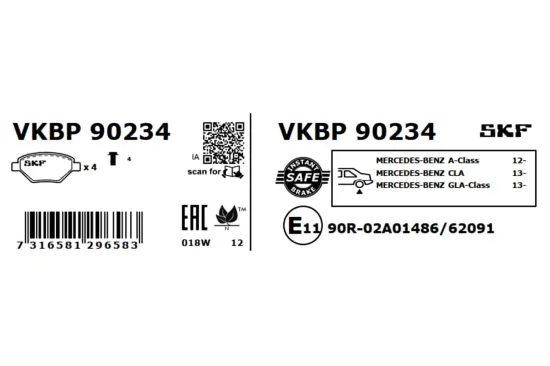 Bremsbelagsatz, Scheibenbremse SKF VKBP 90234 Bild Bremsbelagsatz, Scheibenbremse SKF VKBP 90234