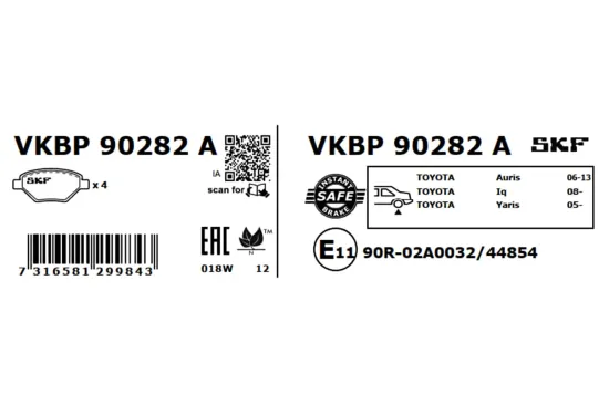 Bremsbelagsatz, Scheibenbremse Hinterachse SKF VKBP 90282 A Bild Bremsbelagsatz, Scheibenbremse Hinterachse SKF VKBP 90282 A