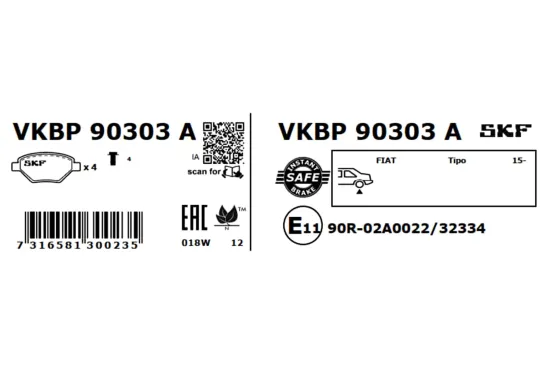 Bremsbelagsatz, Scheibenbremse SKF VKBP 90303 A Bild Bremsbelagsatz, Scheibenbremse SKF VKBP 90303 A