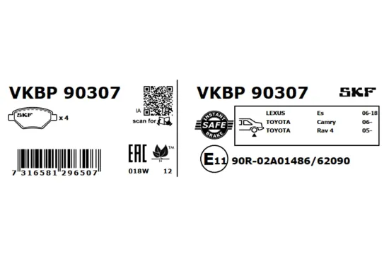 Bremsbelagsatz, Scheibenbremse Hinterachse SKF VKBP 90307 Bild Bremsbelagsatz, Scheibenbremse Hinterachse SKF VKBP 90307