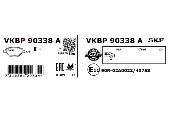 Bremsbelagsatz, Scheibenbremse SKF VKBP 90338 A Bild Bremsbelagsatz, Scheibenbremse SKF VKBP 90338 A