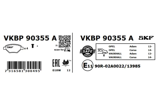 Bremsbelagsatz, Scheibenbremse SKF VKBP 90355 A Bild Bremsbelagsatz, Scheibenbremse SKF VKBP 90355 A