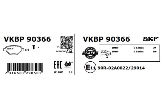 Bremsbelagsatz, Scheibenbremse SKF VKBP 90366 Bild Bremsbelagsatz, Scheibenbremse SKF VKBP 90366