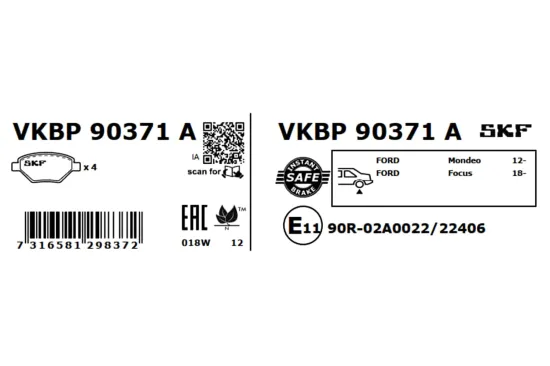 Bremsbelagsatz, Scheibenbremse SKF VKBP 90371 A Bild Bremsbelagsatz, Scheibenbremse SKF VKBP 90371 A