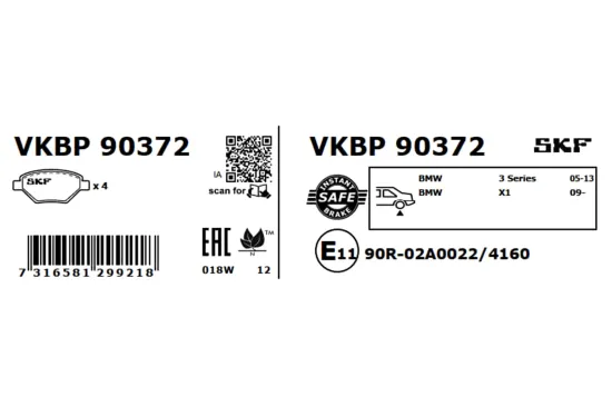 Bremsbelagsatz, Scheibenbremse SKF VKBP 90372 Bild Bremsbelagsatz, Scheibenbremse SKF VKBP 90372