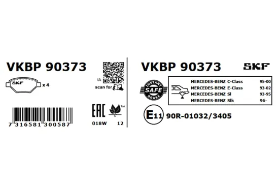 Bremsbelagsatz, Scheibenbremse Hinterachse SKF VKBP 90373 Bild Bremsbelagsatz, Scheibenbremse Hinterachse SKF VKBP 90373