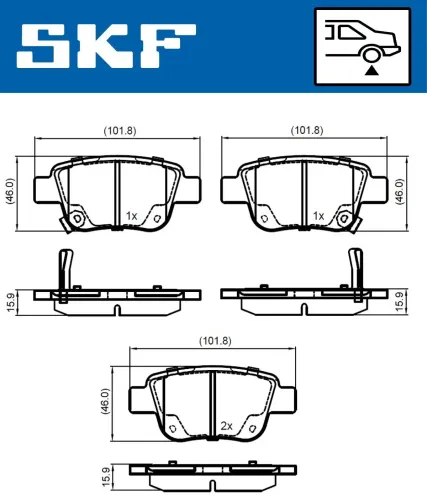 Bremsbelagsatz, Scheibenbremse Hinterachse SKF VKBP 90384 A Bild Bremsbelagsatz, Scheibenbremse Hinterachse SKF VKBP 90384 A