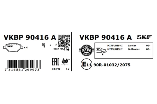 Bremsbelagsatz, Scheibenbremse SKF VKBP 90416 A Bild Bremsbelagsatz, Scheibenbremse SKF VKBP 90416 A