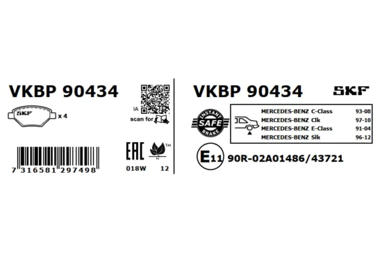 Bremsbelagsatz, Scheibenbremse SKF VKBP 90434 Bild Bremsbelagsatz, Scheibenbremse SKF VKBP 90434