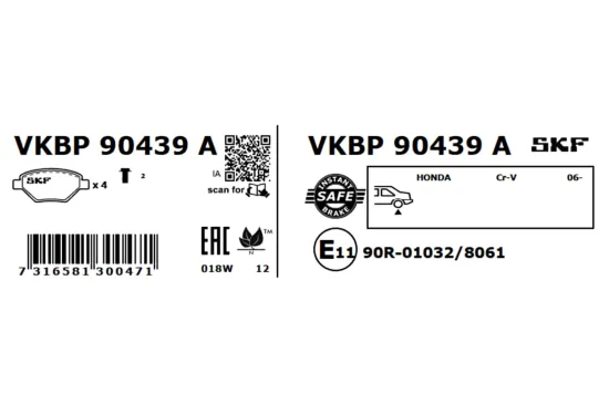 Bremsbelagsatz, Scheibenbremse Hinterachse SKF VKBP 90439 A Bild Bremsbelagsatz, Scheibenbremse Hinterachse SKF VKBP 90439 A