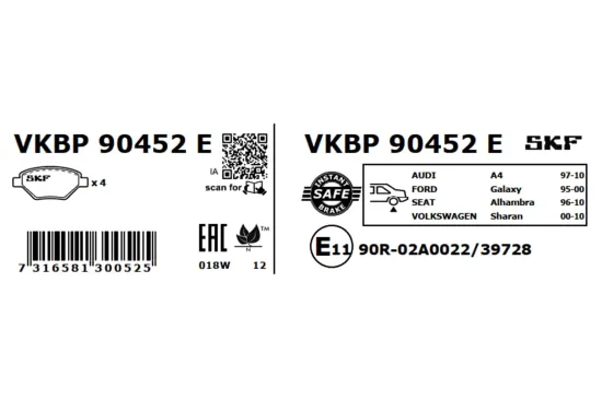 Bremsbelagsatz, Scheibenbremse SKF VKBP 90452 E Bild Bremsbelagsatz, Scheibenbremse SKF VKBP 90452 E