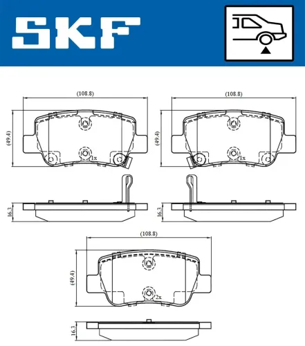 Bremsbelagsatz, Scheibenbremse Hinterachse SKF VKBP 90458 A Bild Bremsbelagsatz, Scheibenbremse Hinterachse SKF VKBP 90458 A