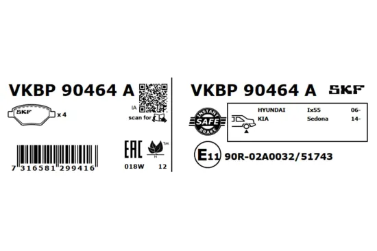 Bremsbelagsatz, Scheibenbremse SKF VKBP 90464 A Bild Bremsbelagsatz, Scheibenbremse SKF VKBP 90464 A