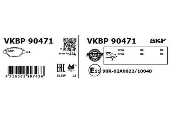 Bremsbelagsatz, Scheibenbremse Hinterachse SKF VKBP 90471 Bild Bremsbelagsatz, Scheibenbremse Hinterachse SKF VKBP 90471