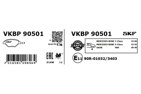 Bremsbelagsatz, Scheibenbremse SKF VKBP 90501 Bild Bremsbelagsatz, Scheibenbremse SKF VKBP 90501