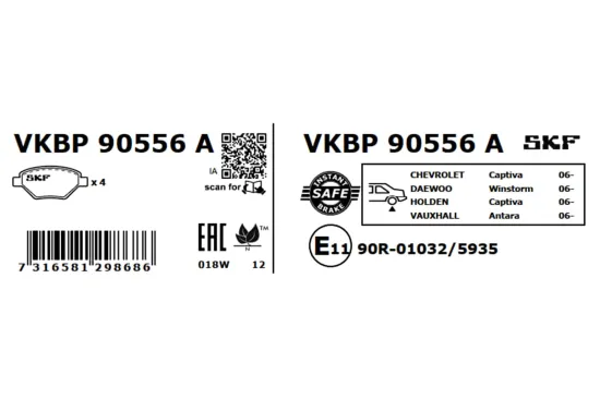 Bremsbelagsatz, Scheibenbremse SKF VKBP 90556 A Bild Bremsbelagsatz, Scheibenbremse SKF VKBP 90556 A