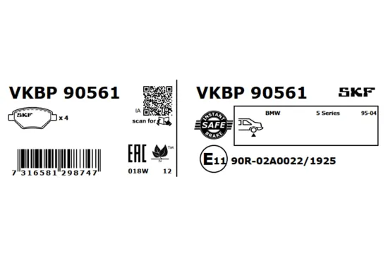 Bremsbelagsatz, Scheibenbremse SKF VKBP 90561 Bild Bremsbelagsatz, Scheibenbremse SKF VKBP 90561