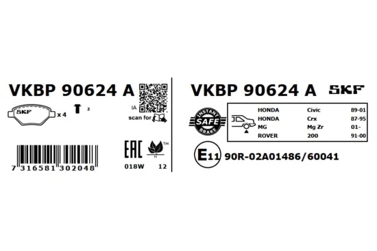 Bremsbelagsatz, Scheibenbremse SKF VKBP 90624 A Bild Bremsbelagsatz, Scheibenbremse SKF VKBP 90624 A