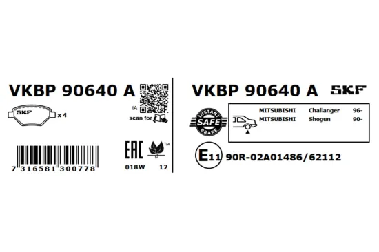 Bremsbelagsatz, Scheibenbremse Hinterachse SKF VKBP 90640 A Bild Bremsbelagsatz, Scheibenbremse Hinterachse SKF VKBP 90640 A