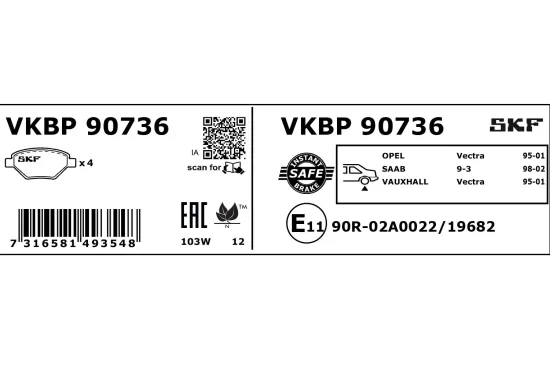 Bremsbelagsatz, Scheibenbremse SKF VKBP 90736 Bild Bremsbelagsatz, Scheibenbremse SKF VKBP 90736