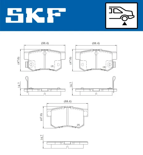 Bremsbelagsatz, Scheibenbremse Hinterachse SKF VKBP 91112 A Bild Bremsbelagsatz, Scheibenbremse Hinterachse SKF VKBP 91112 A