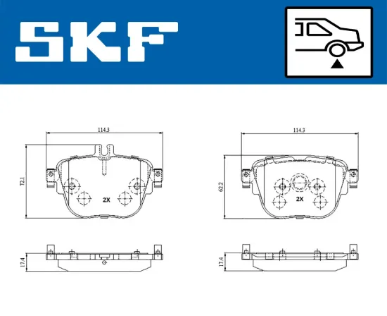 Bremsbelagsatz, Scheibenbremse Hinterachse SKF VKBP 91307 Bild Bremsbelagsatz, Scheibenbremse Hinterachse SKF VKBP 91307