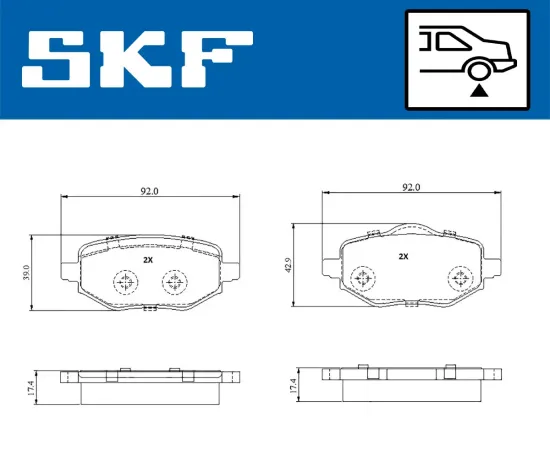 Bremsbelagsatz, Scheibenbremse Hinterachse SKF VKBP 91320 Bild Bremsbelagsatz, Scheibenbremse Hinterachse SKF VKBP 91320