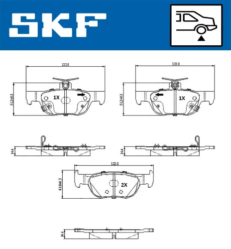 Bremsbelagsatz, Scheibenbremse Hinterachse SKF VKBP 91333 A Bild Bremsbelagsatz, Scheibenbremse Hinterachse SKF VKBP 91333 A