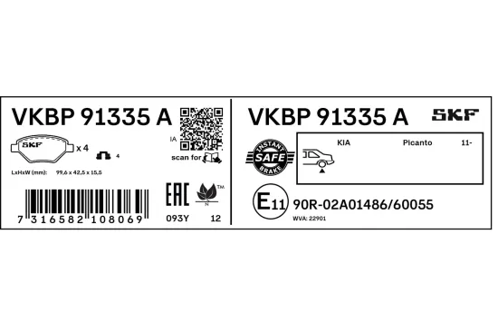 Bremsbelagsatz, Scheibenbremse Hinterachse SKF VKBP 91335 A Bild Bremsbelagsatz, Scheibenbremse Hinterachse SKF VKBP 91335 A