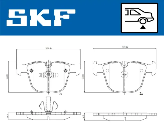 Bremsbelagsatz, Scheibenbremse Hinterachse SKF VKBP 91494 Bild Bremsbelagsatz, Scheibenbremse Hinterachse SKF VKBP 91494