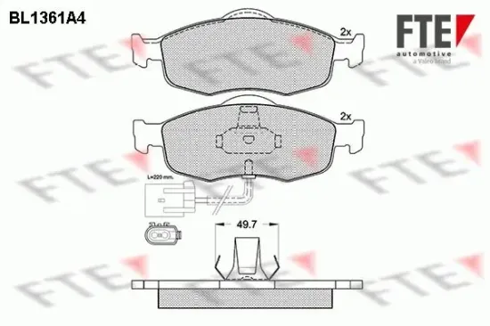 Bremsbelagsatz, Scheibenbremse Vorderachse FTE 9010140 Bild Bremsbelagsatz, Scheibenbremse Vorderachse FTE 9010140