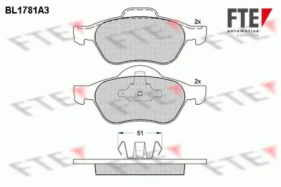Bremsbelagsatz, Scheibenbremse Vorderachse FTE 9010351 Bild Bremsbelagsatz, Scheibenbremse Vorderachse FTE 9010351