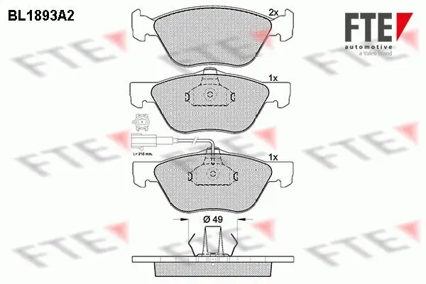 Bremsbelagsatz, Scheibenbremse Vorderachse FTE 9010480