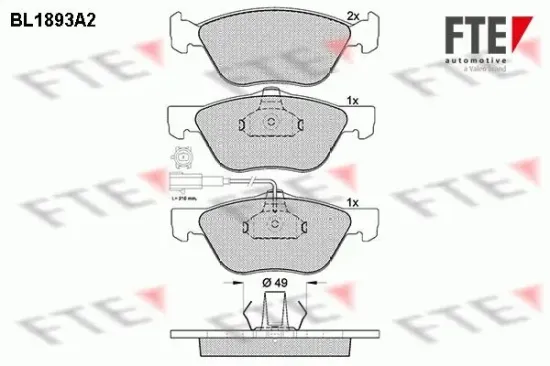 Bremsbelagsatz, Scheibenbremse Vorderachse FTE 9010480 Bild Bremsbelagsatz, Scheibenbremse Vorderachse FTE 9010480