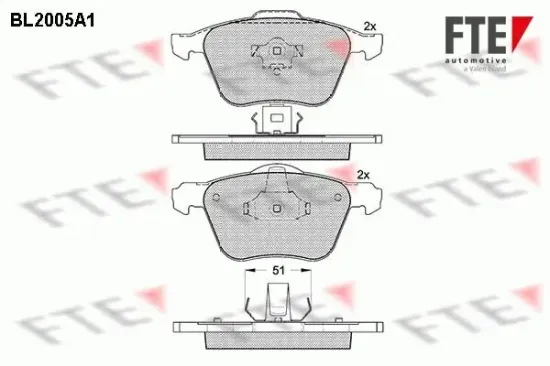 Bremsbelagsatz, Scheibenbremse Vorderachse FTE 9010590 Bild Bremsbelagsatz, Scheibenbremse Vorderachse FTE 9010590