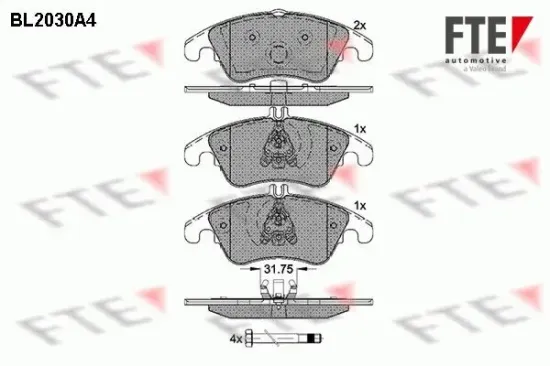 Bremsbelagsatz, Scheibenbremse Vorderachse FTE BL2030A4 Bild Bremsbelagsatz, Scheibenbremse Vorderachse FTE BL2030A4