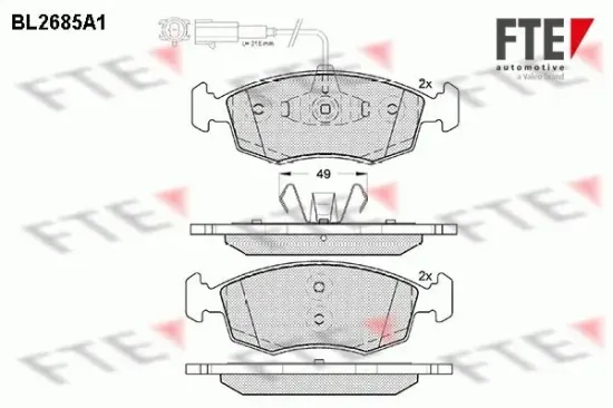 Bremsbelagsatz, Scheibenbremse Vorderachse FTE 9010915 Bild Bremsbelagsatz, Scheibenbremse Vorderachse FTE 9010915