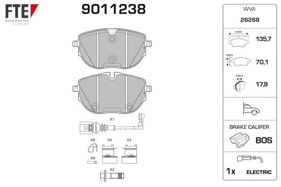 Bremsbelagsatz, Scheibenbremse Vorderachse FTE 9011238 Bild Bremsbelagsatz, Scheibenbremse Vorderachse FTE 9011238