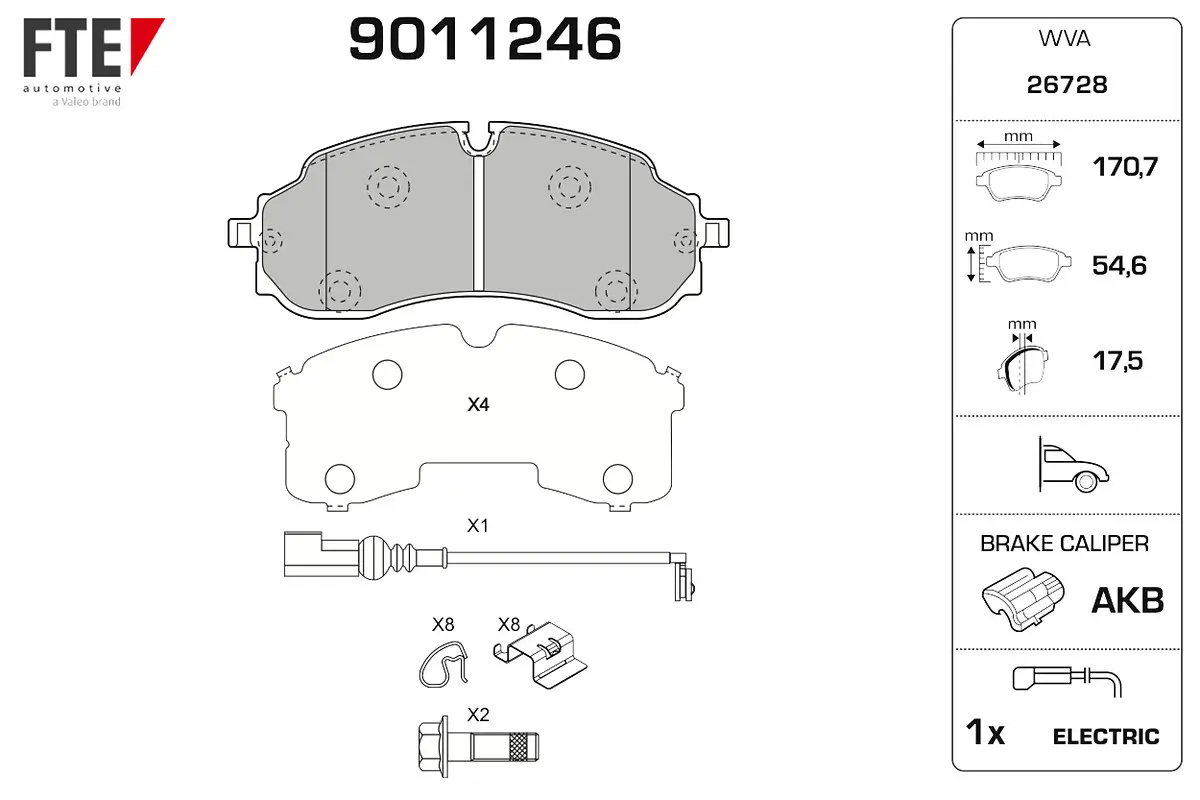 Bremsbelagsatz, Scheibenbremse Vorderachse FTE 9011246