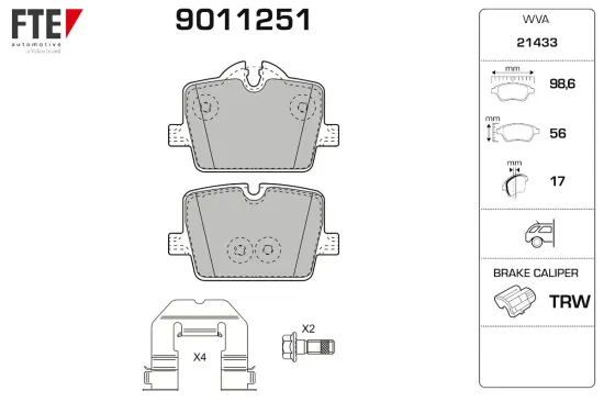 Bremsbelagsatz, Scheibenbremse Hinterachse FTE 9011251 Bild Bremsbelagsatz, Scheibenbremse Hinterachse FTE 9011251