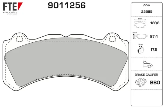 Bremsbelagsatz, Scheibenbremse Vorderachse FTE 9011256 Bild Bremsbelagsatz, Scheibenbremse Vorderachse FTE 9011256