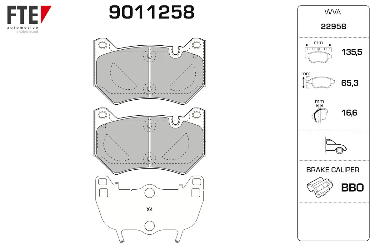 Bremsbelagsatz, Scheibenbremse Vorderachse FTE 9011258