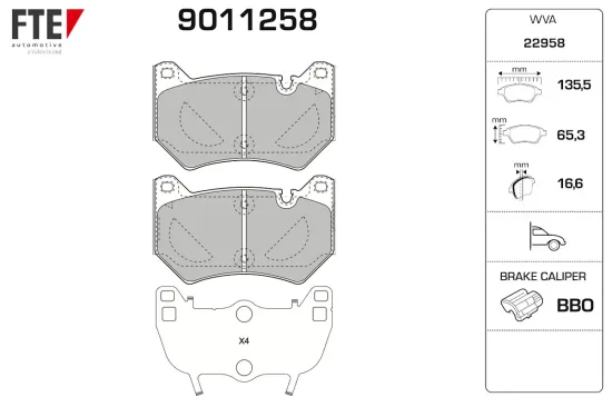 Bremsbelagsatz, Scheibenbremse Vorderachse FTE 9011258 Bild Bremsbelagsatz, Scheibenbremse Vorderachse FTE 9011258